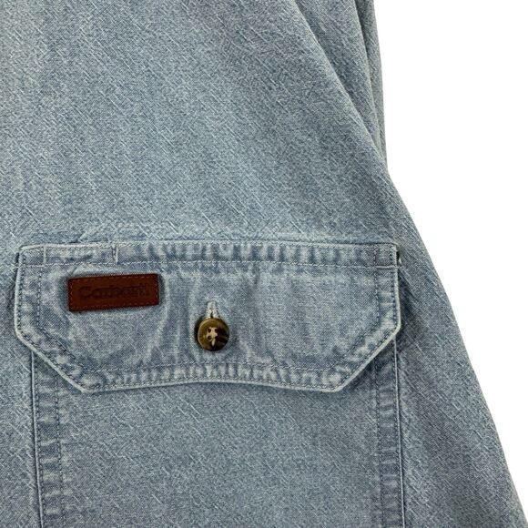 Carhartt Large Denim Button Up Long Sleeve Shirt Cotton Blue Mens - Picture 11 of 16